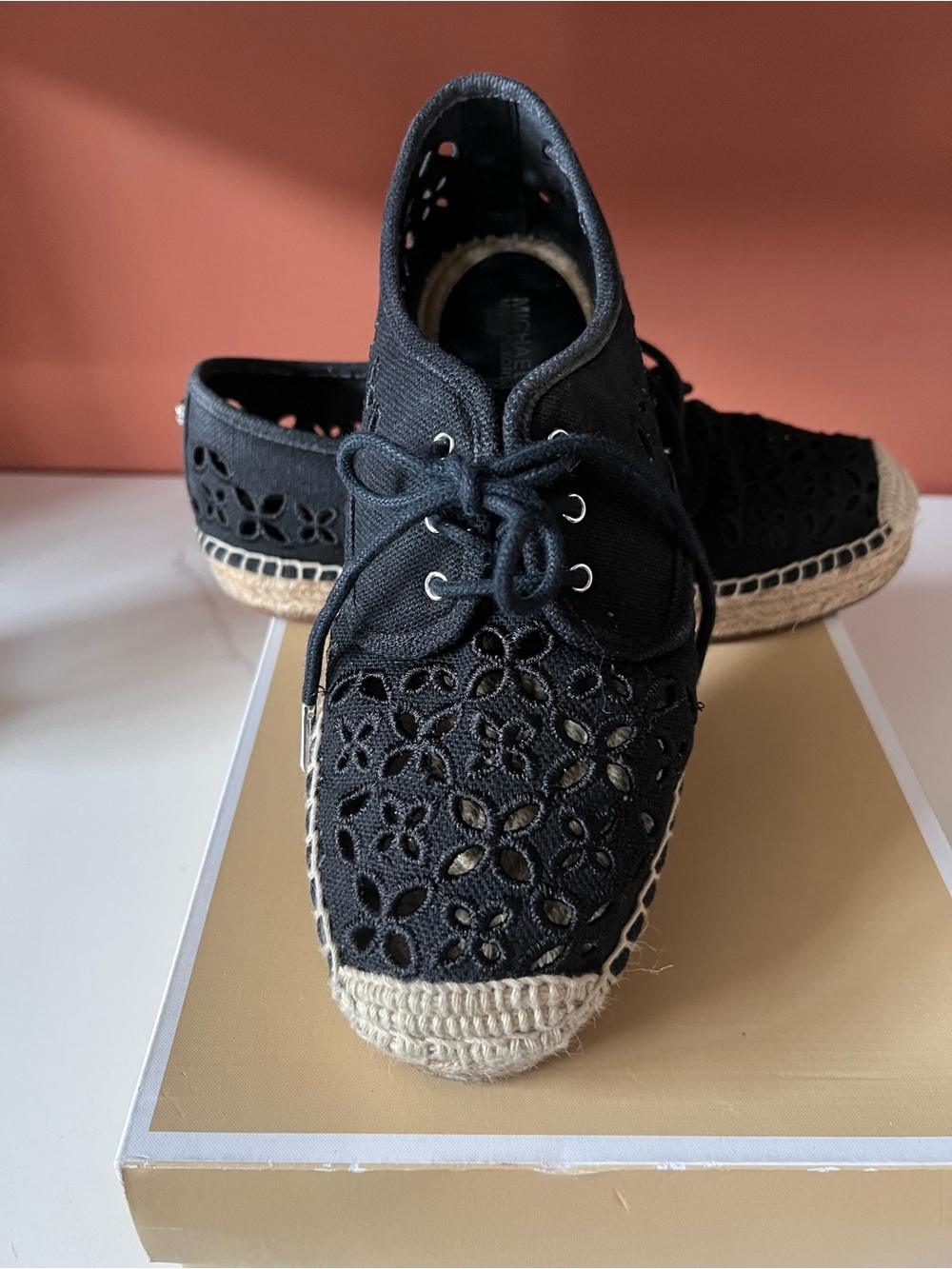 Michael Kors Black Floral Cutout Espadrille Sneakers